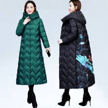 2022 Autumn And Winter Jacket Coat New Long Sleeve Cotton Parkas Women Vintage Print Large Size S-4XL Hooded Long Section Coats 2024 - buy cheap