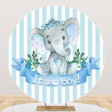 Laeacco Elephant Baby Shower Birthday Party Round Circle Background Photography Blue White Stripe Flower Pattern Photo Backdrop 2024 - buy cheap