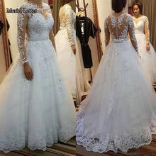 A Line Long Sleeves 2 In 1 Wedding Dress Boho Appliques Lace Bridal Gowns See Through 2 EM 1 Bride Dresses With Moved Train 2020 2024 - buy cheap