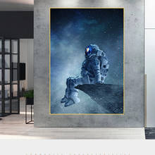 Картина на холсте, современное искусство, одинокий астронавт, сидя в космосе, плакаты и принты, настенные картины для декора комнаты, квадраты 2024 - купить недорого