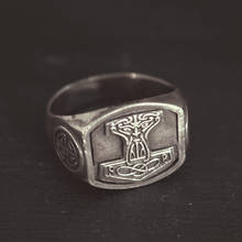 Viking Thor Hammer Signet Ring Mens Stainless Steel Mjolnir Protection Rings Norse Pagan Amulet Jewelry 2024 - buy cheap