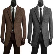 Brown grey casual woolen coat men suits trench coats long sleeves overcoat mens cashmere coat casaco masculino england 906 2024 - buy cheap