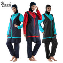 PEIFU Muslim Colorblock Swimwear Women Modest Patchwork Full Cover Long Sleeve Swimsuit Short Sleeves Swim Wear Islamic Swimsuit 2024 - buy cheap