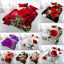 3D Red Rose Bedding Set Linen Flower Double Bed Sheet King Duvet Quilt Cover Bedclothes Pillowcase 4pcs/set Home Textile Beauty 2024 - buy cheap