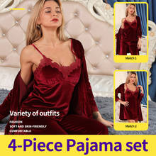 Sleepwear Women's Pajamas Robe Sets Velvet Warm Winter Pajamas Sexy Lace Pajamas Sleep Tops Kit Sleeveless Nightwear Lingerie 2024 - buy cheap
