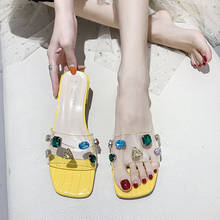 Rimocy Fashion Rhinestones Transparent Pvc Slippers Women 2020 Sexy Open Toe Low Heel Slides Woman Yellow Slip on Sandals Female 2024 - buy cheap