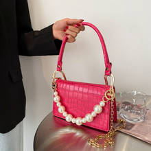 2021  Ladies Handbag PU Casual Handbag Pearl Chain Shoulder Bag Pure Color Handbag Fashion Retro Crocodile Pattern Underarm Bag 2024 - buy cheap