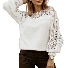 Oversized Sweater Women Fashion Solid Color Hollow Out Long Puff Sleeve Pullover Sweater Autumn Jumper Top свитера женские 2020 2024 - buy cheap