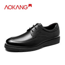 Aokang 2020 nova chegada vestido sapatos masculinos de couro genuíno sapatos casuais rendas até plana respirável derby sapatos masculinos alta qualidade 2024 - compre barato