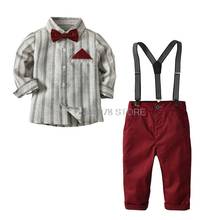 Baby Boys Formal Bow Tie Shirt+Suspender Trousers 2pcs Clothing Set Newborn Gentleman Kids 1year Birthday Dress Shirt Suit 2024 - buy cheap