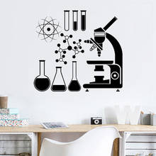 Química escola escritório vinil adesivo de parede laboratório microscópio ciência átomos químicos adesivos de parede à prova dzágua arte decoração z301 2024 - compre barato