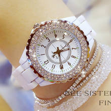 Relógio de pulso feminino branco e cerâmico, de luxo, com strass, de quartzo e marca de luxo, 2019 2024 - compre barato