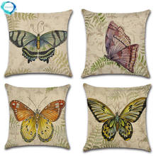 Funda de almohada de lino y algodón con diseño de mariposa, funda de cojín decorativa, para el hogar 2024 - compra barato