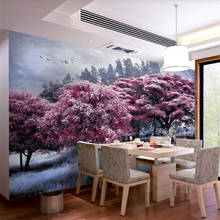 beibehang Custom wallpaper 3d beautiful pink forest tree elk landscape TV background wall living room dining room mural фотообои 2024 - buy cheap