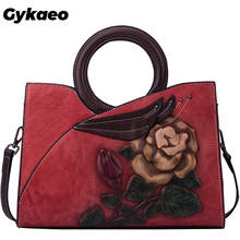 Gykaeo European and American Style Retro Genuine Leather Bags Handbags Women Famous Brands Flroal Tote Bag Ladies Shoulder Bags 2024 - buy cheap