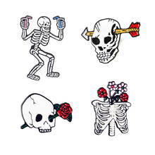 Flower Skull Enamel Pins Punk Skeleton Head Ribs Rose Brooches Love and Death Badges Clothes Backpack Lapel Pin Romantic Jewelry 2024 - buy cheap