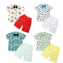 FOCUSNORM 2-7Y Summer Gentleman Infant Baby Boys Clothes Sets Flowers Print Short Sleeve Shirts Bow Tie Shorts 2024 - buy cheap