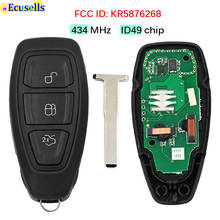 Mando a distancia inteligente con 3 botones, mando a distancia de 433MHz con Chip ID49 para Ford Kuga Fiesta 2016 + con llave de inserción HU101 KR5876268 2024 - compra barato