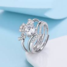 Cute Female White Crystal Ring Set Classic Silver Color Open Engagement Ring Charm Crown Round Zircon Wedding Rings For Women 2024 - buy cheap