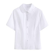 Hot Korean Girls School Uniform College Wind JK Shirt Summer Round Neck Short Sleeve Work Uniform Student Tops Loose White Shirt 2024 - buy cheap