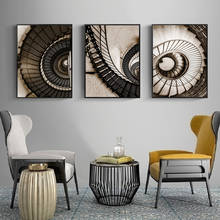 Carteles e impresiones de pared de escalera de espiral nórdica, arte de pared arquitectónico, pinturas en lienzo, imágenes para decoración de sala de estar 2024 - compra barato