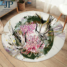Bird by Jp.pemapsorn-alfombras para dormitorio, tapete de grulla de área redonda para sala de estar, alfombra de suelo de Arte de acuarela, Alfombra de juego de flores de crisantemo 2024 - compra barato