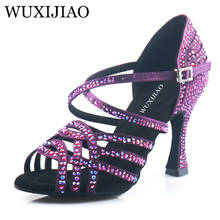 Wuxijiao wuxijiao marca latina sapatos de dança sola macia salsa ballroom senhoras malha sapatos de dança cubana saltos altos 2024 - compre barato