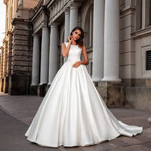 Женское атласное свадебное платье-трапеция с круглым вырезом, модель 2021 года 2024 - купить недорого