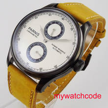 Relógio masculino parnis de 43mm, mostrador branco, pulseira de couro amarelo, indicador de reserva de energia, st2842, movimento automático, relógio masculino 2024 - compre barato