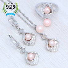 Lovely 925 Sterling Silver Pink Pearl Jewelry Set Adjustable Ring Pendant Earring Necklace for Woman Engagement Gift 2024 - buy cheap