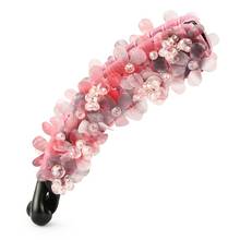 Pink Flowers Hairpin Beads Banana Barrettes for Women Fabric Hair Ornaments Office Lady Chiffon Hair Clips Headdress Accessories 2024 - buy cheap