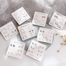 Women Trendy Stud Earrings Set with Card 7 Pairs/set One Week Monday To Sunday Star Heart Moon Leaves Crystal Earrings Jewelry 2024 - buy cheap