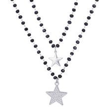 Bohemia estilo duplo estrelas pingente colares de aço inoxidável na moda preto contas de cristal em camadas colar de corrente para jóias femininas 2024 - compre barato