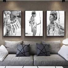 Quadros de pintura de tela de mulher indiana, figuras de impressão e pôsteres, imagens de arte de parede nórdica para sala, decoração de casa sem moldura 2024 - compre barato