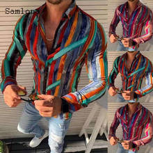 Samlona Long Sleeve Shirt New Patchwork Striped Tops Sexy Men clothing 2021 Summer Casual Pullovers Mens Blouse Plus size S-3XL 2024 - buy cheap