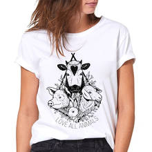 Camiseta Harajuku con gráfico de vaca para mujer, blusa blanca de manga corta para mujer, camisetas informales con cuello redondo 2021 2024 - compra barato