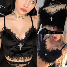 Velvet Y2K Mall Goth Crop Tops Black Lace Trim Emo Alternative Aesthetic Crop Tops Women Backless Sexy Strap Tanks 2024 - buy cheap