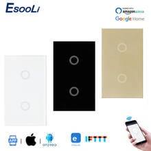 EsooLi US Standard Wall Light Switch Crystal Glass Ewelink APP 2 Gang 1 Way WIFI  Switch Null and Fire Line Touch Switch 2024 - buy cheap