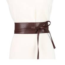 2021 New Women Fashion Solid Color Soft Faux Leather Wide Long Belt Self Tie Wrap Around Waist Girdle Dress Belts Bow Waistband 2024 - buy cheap