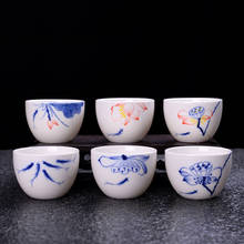 Ceramic Teacup 6pcs Set Creative Handpainted Lotus Samll Tea Bowl Chinese Kung Fu Teaware Household Porcelain Tasting Wine Cups 2024 - buy cheap