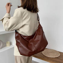 Повседневная Большая кожаная женская сумка, простая однотонная женская сумка-мессенджер на плечо, сумка-хобо, женская сумка через плечо, новинка 2021 2024 - купить недорого