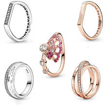 925 prata esterlina pandora anel rosa rosa fã com anel de cristal para festa de casamento feminino presente pandora jóias 2024 - compre barato
