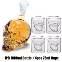 Glass Skull Head Bottle Cup Set 1000ml Crystal Glasses Decanter With 250ml 150ML Mug Wine Whiskey Shot Glasses Cups Set 2024 - buy cheap
