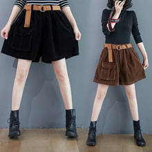 Autumn Corduroy Wide-leg Shorts for Women Korean Retro High Waist Shorts Casual Loose Short Pants with Belt A Line Shorts G133 2024 - buy cheap