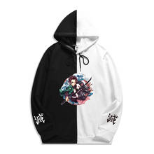 Sudadera con capucha de Demon Slayer, suéter con estampado de Tanjiro Nezuko, de doble Color, estilo Harajuku, ropa fina de Anime 2024 - compra barato