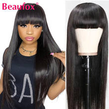 Beaufox-Peluca de cabello humano liso con flequillo para mujer, pelo Remy peruano, hecho a máquina, color negro, 8-28 pulgadas 2024 - compra barato