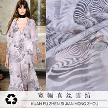 Customized Summer New Light 100%Silk Mulberry Crinkle Georgette Fabric for Dress 138cm Zebra Printed Clothing Scarf Diy Sewing 2024 - buy cheap