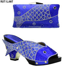 Cor azul real sapato e saco conjunto para festa em senhoras italianos sapatos e saco decorado com strass nigeriano sapatos 2024 - compre barato