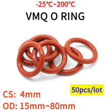 Junta de sellado de junta tórica VMQ, espesor CS 4mm OD 15 ~ 45mm, goma de silicona aislada, arandela impermeable, forma redonda, no roja, 50 Uds. 2024 - compra barato