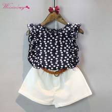 Summer Baby Girl Clothes Set Children Floral Chiffon Polka Dot Sleeveless T-shirt Tops + White Shorts Outfits Kids Costume 2024 - buy cheap